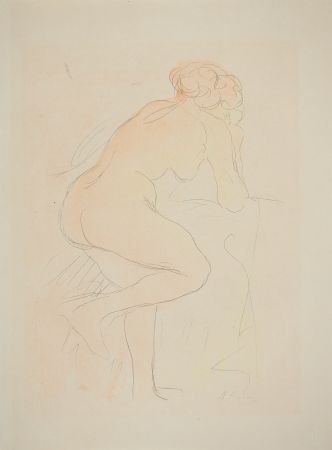 Lithographie Rodin - Nu appuyé sur un fauteuil