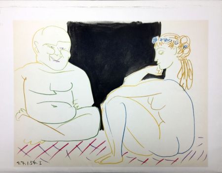 Lithographie Picasso - Nu assis et Bouddha (La Comédie Humaine - Verve 29-30. Vallauris 1954)