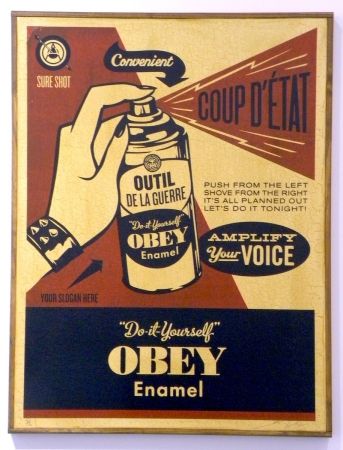 Siebdruck Fairey - Obey Coup D'Etat (on wood)