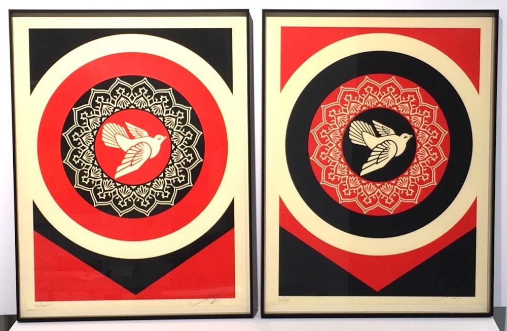 Siebdruck Fairey - Obey Dove Red & Black Set