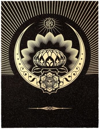 Siebdruck Fairey - Obey Lotus Crescent (Black / Gold)