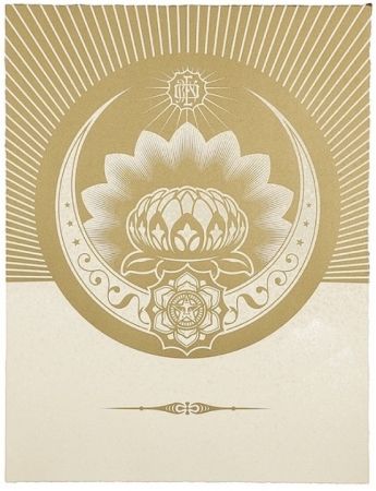 Siebdruck Fairey - Obey Lotus Crescent (White / Gold)