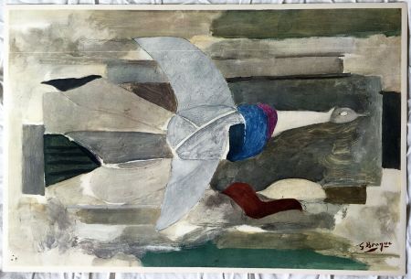 Lithographie Braque - Oiseau en vol (1953)