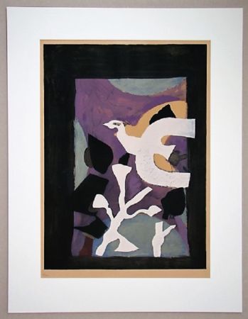 Lithographie Braque - Oiseau et Lotus