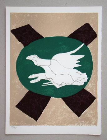 Lithographie Braque - Oiseau sur fond de X