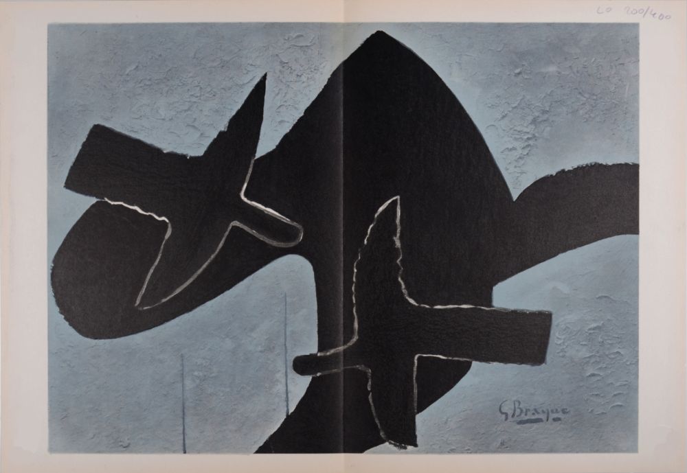 Lithographie Braque - Oiseaux sur fond noir, 1958