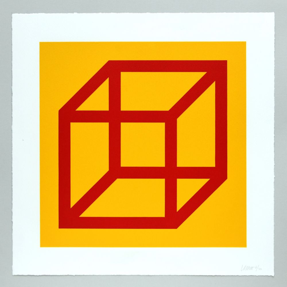 Linolschnitt Lewitt - Open Cube in Color on Color Plate 01