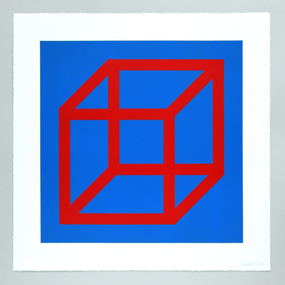 Linolschnitt Lewitt - Open Cube in Color on Color Plate 02