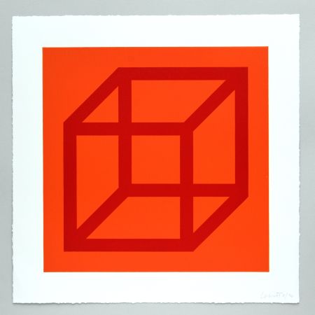 Linolschnitt Lewitt - Open Cube in Color on Color Plate 03