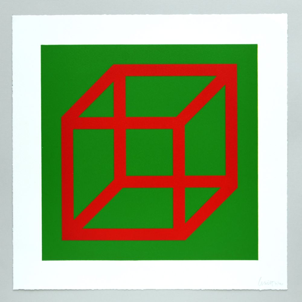 Linolschnitt Lewitt - Open Cube in Color on Color Plate 04