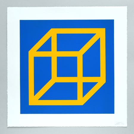 Linolschnitt Lewitt - Open Cube in Color on Color Plate 06