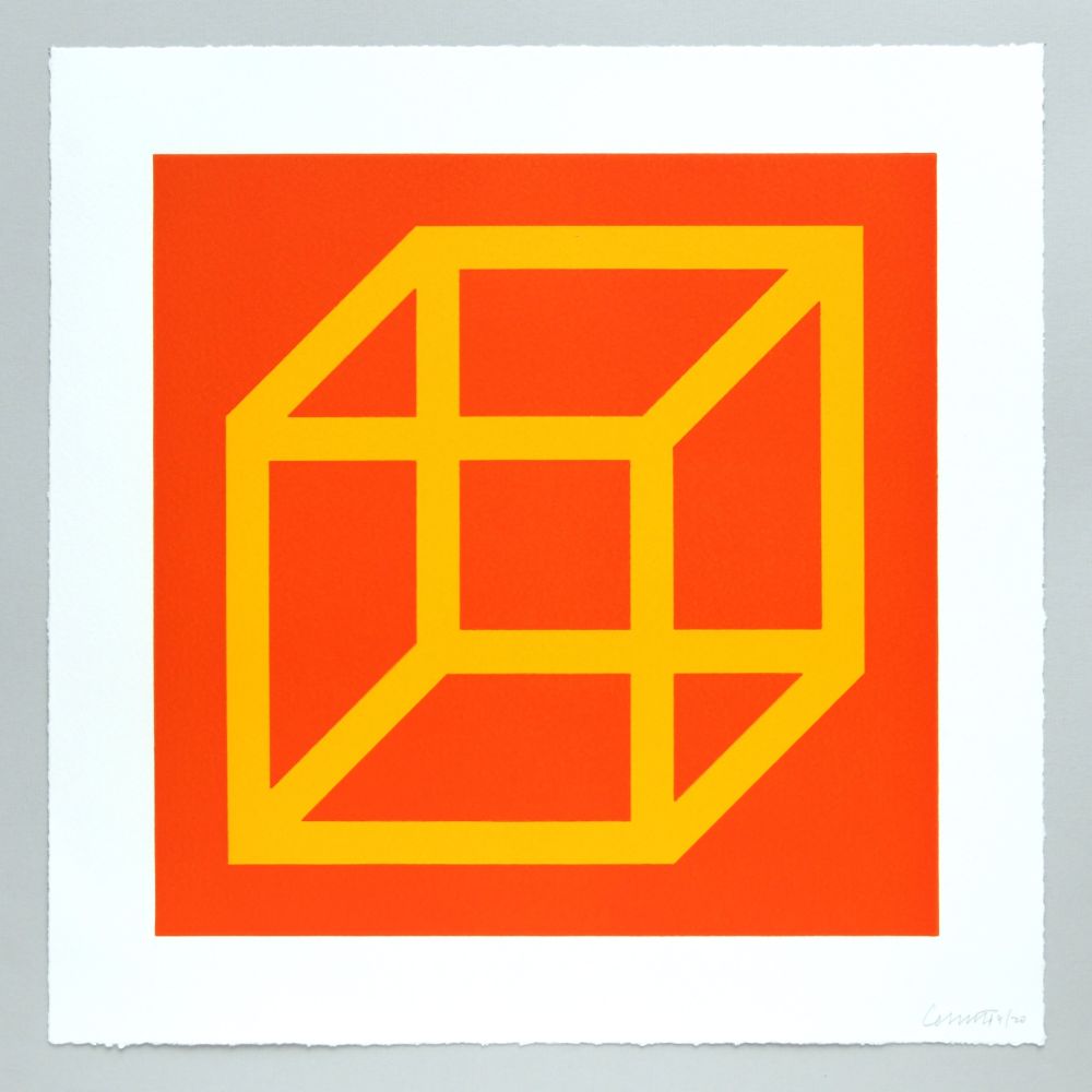 Linolschnitt Lewitt - Open Cube in Color on Color Plate 07
