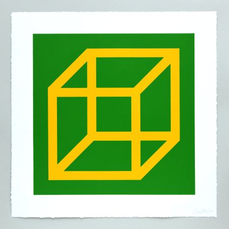 Linolschnitt Lewitt - Open Cube in Color on Color Plate 08