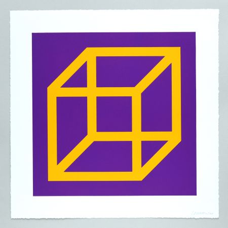 Linolschnitt Lewitt - Open Cube in Color on Color Plate 09