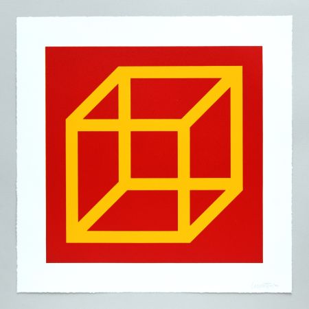 Linolschnitt Lewitt - Open Cube in Color on Color Plate 10