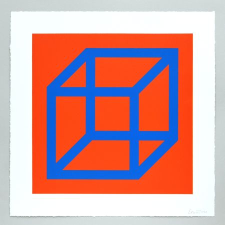 Linolschnitt Lewitt - Open Cube in Color on Color Plate 11