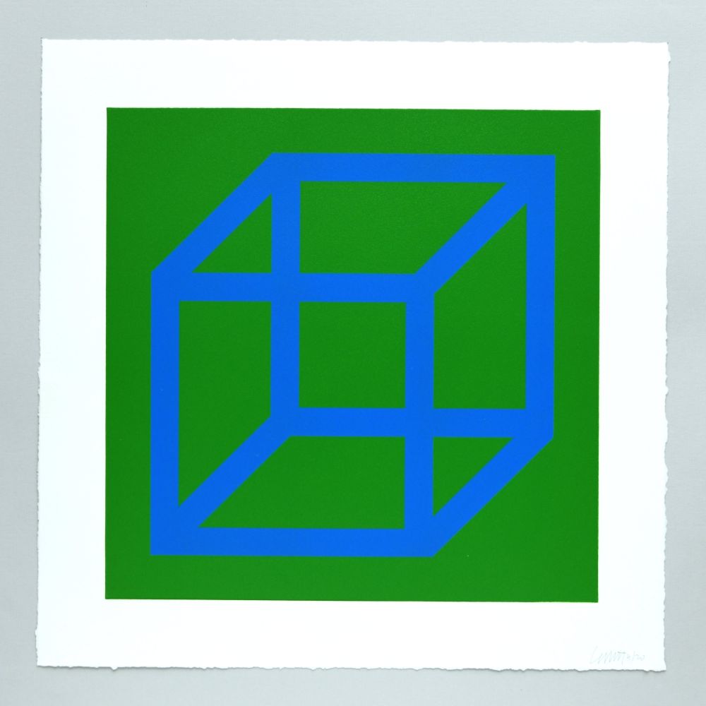 Linolschnitt Lewitt - Open Cube in Color on Color Plate 12