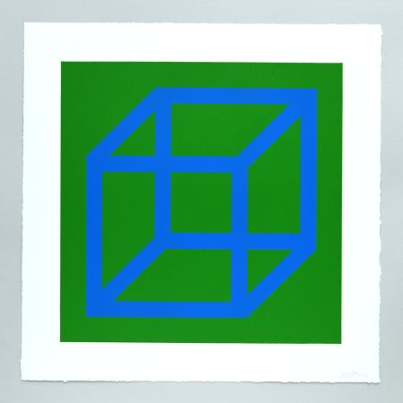 Linolschnitt Lewitt - Open Cube in Color on Color Plate 12