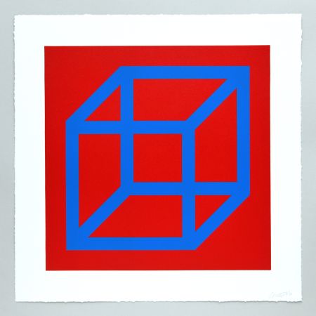 Linolschnitt Lewitt - Open Cube in Color on Color Plate 14