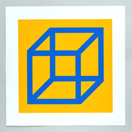 Linolschnitt Lewitt - Open Cube in Color on Color Plate 15