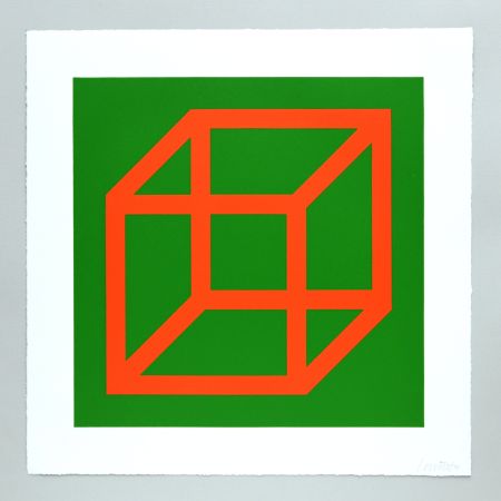 Linolschnitt Lewitt - Open Cube in Color on Color Plate 16