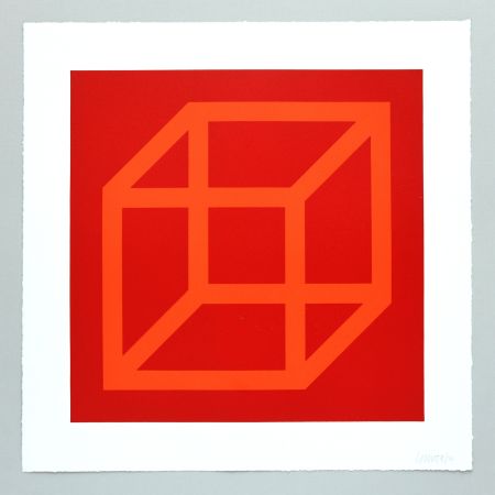 Linolschnitt Lewitt - Open Cube in Color on Color Plate 18