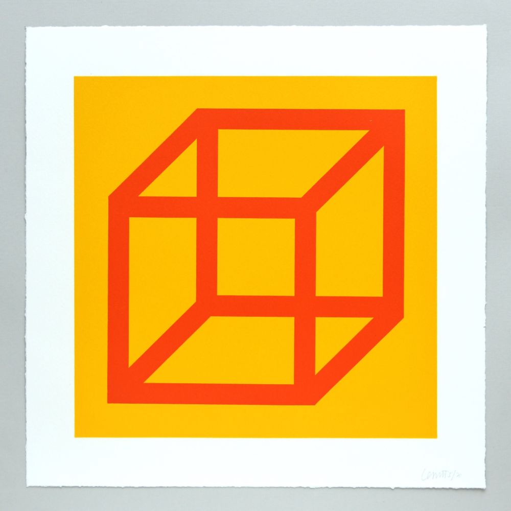 Linolschnitt Lewitt - Open Cube in Color on Color Plate 19