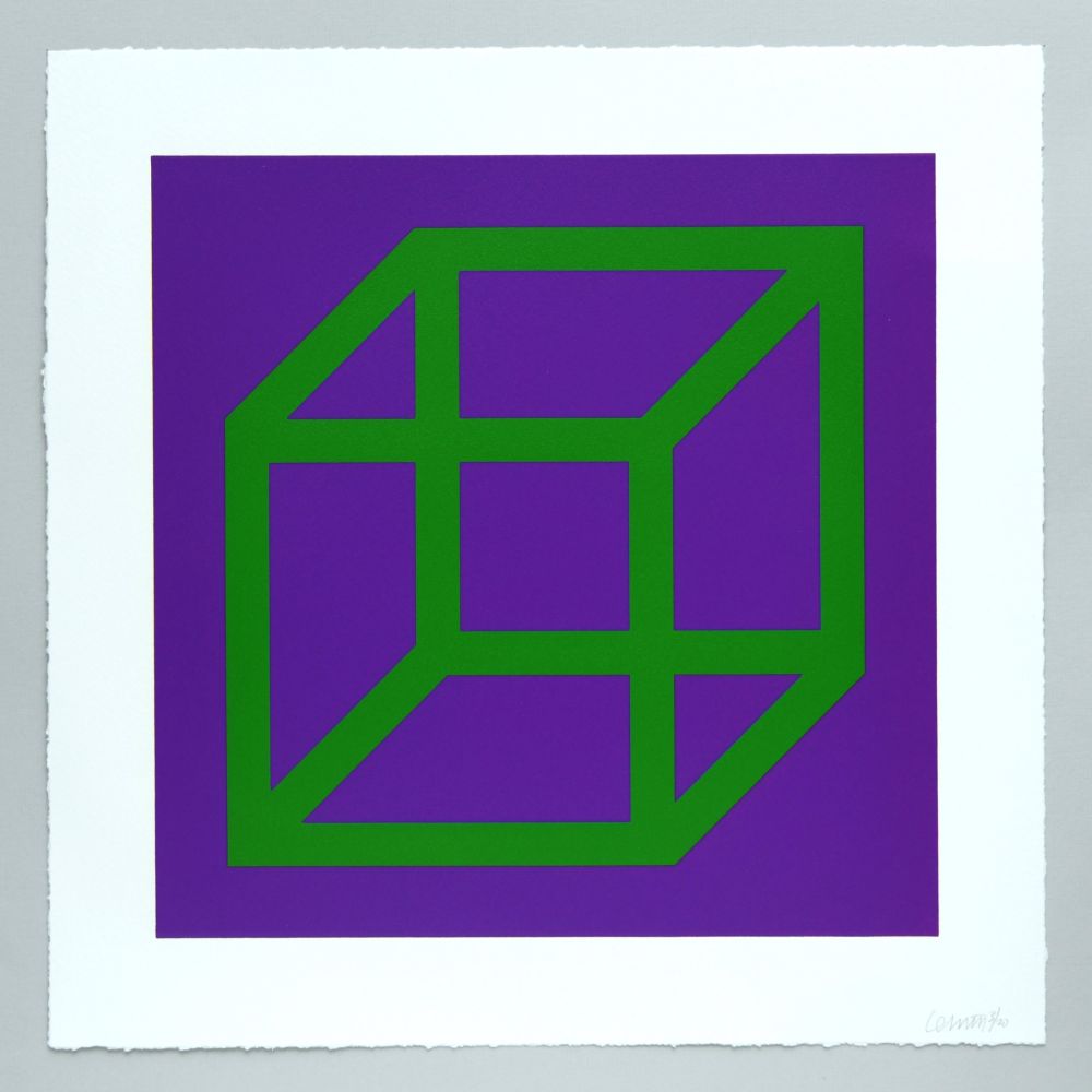 Linolschnitt Lewitt - Open Cube in Color on Color Plate 21