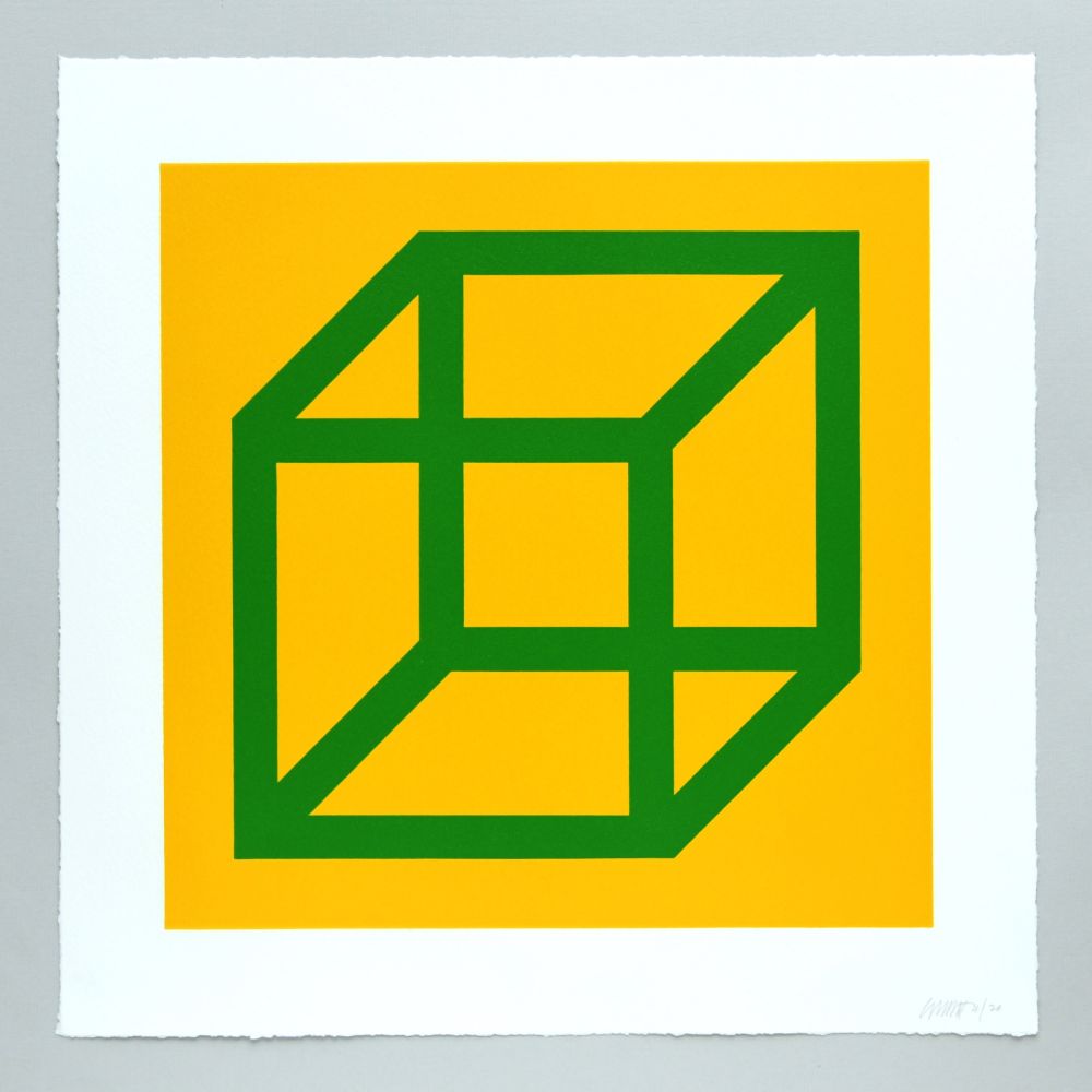 Linolschnitt Lewitt - Open Cube in Color on Color Plate 23