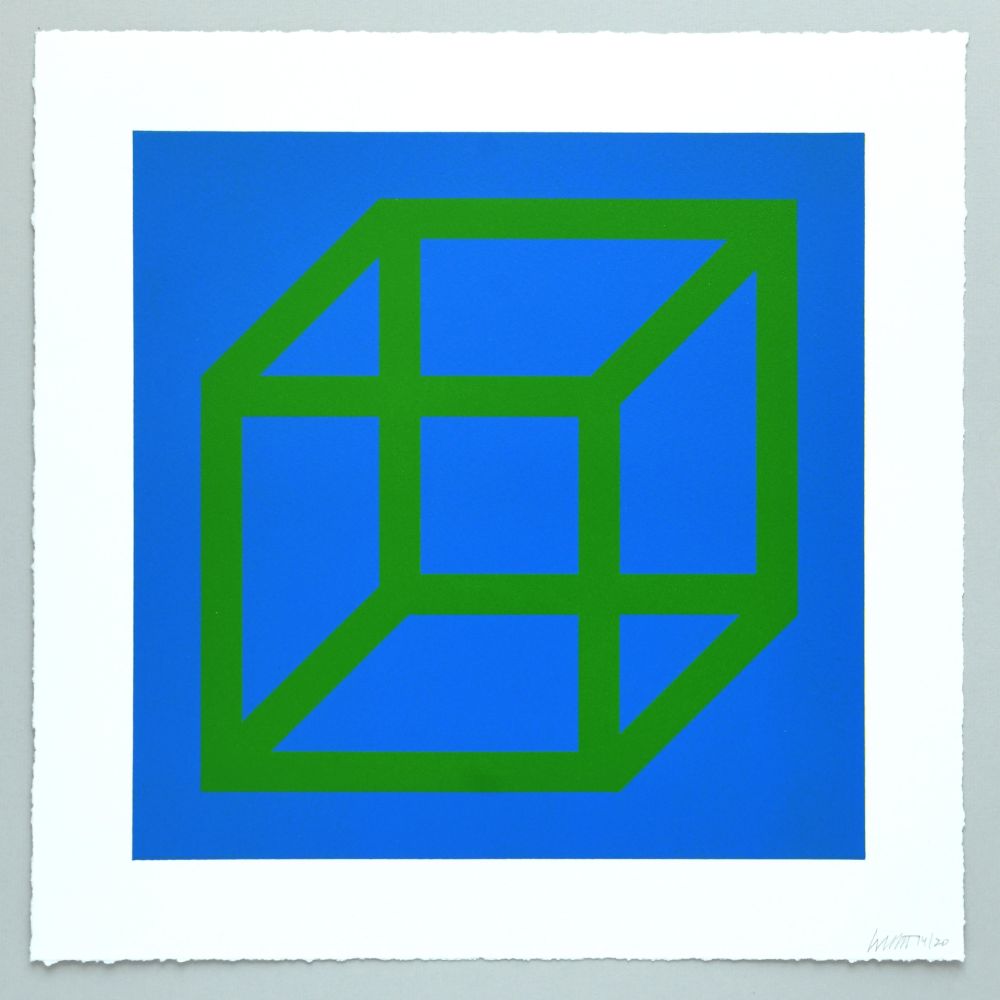 Linolschnitt Lewitt - Open Cube in Color on Color Plate 24