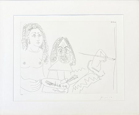Stich Picasso - Pablo Picasso (1881–1973) - Peintre Rembranesque avec son Modèle - Etching on wove paper - 1968