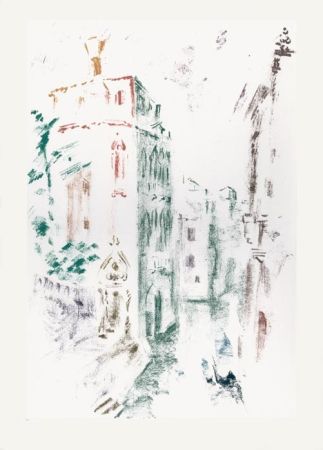 Lithographie Masson - Palais et canal (Voyage à Venise)