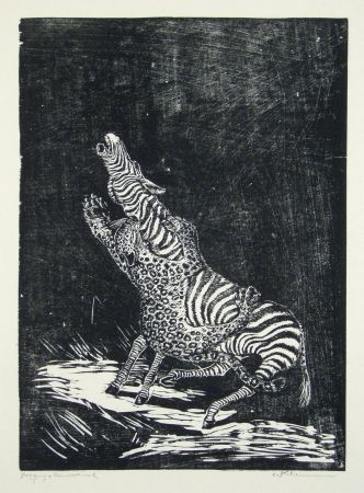 Holzschnitt Klemm - Panther und Zebra 