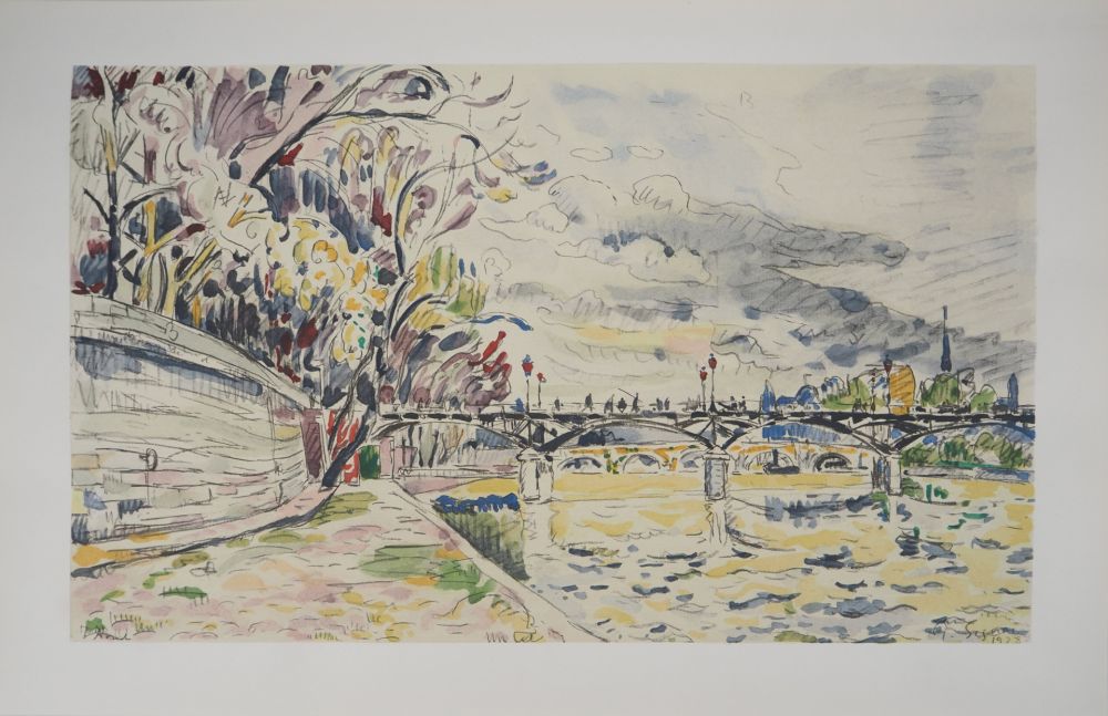 Lithographie Signac - Paris : La Passerelle des Arts vue des Quais de la Seine