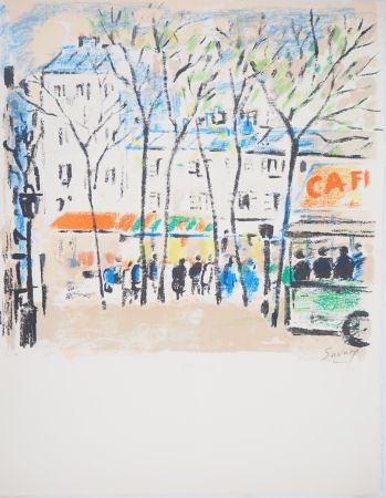 Lithographie Savary - Paris, Le marché vers Bastille