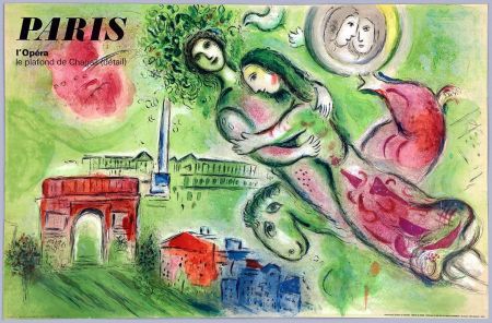 Lithographie Chagall - PARIS. L'OPÉRA. Romeo et Juliette. Le Plafond de l'Opéra de Paris (1964) 