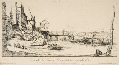 Stich Meryon - Passerelle du Pont-au-Change, Paris, après l'incendie de 1621