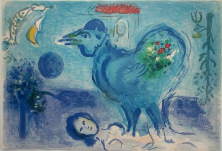 Lithographie Chagall - Paysage au Coq