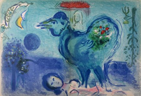 Lithographie Chagall - Paysage au Coq, 1958