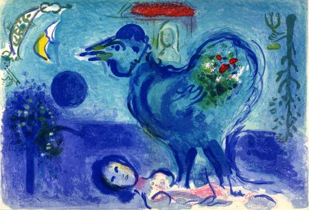 Lithographie Chagall - PAYSAGE AU COQ (Landscape with rooster) 1958.