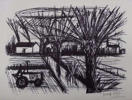 Lithographie Buffet - Paysage breton au tracteur