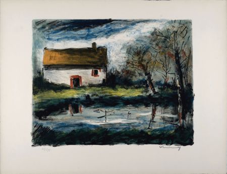 Lithographie Vlaminck - Paysage, c. 1955 -  Hand-signed!