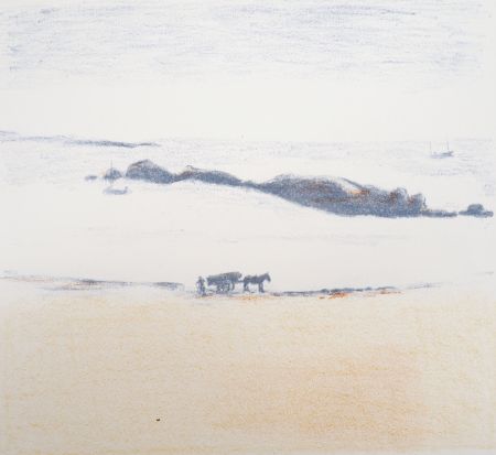 Lithographie Asselin - Paysage, la plage de Port-Manech