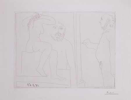 Stich Picasso - Peintre et modele de dos, avec un spectateur