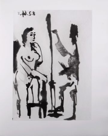 Aquatinta Picasso - Peintre et modèle accoudé, 1966 - A fantastic original large-size etching (Aquatint) by the Master!