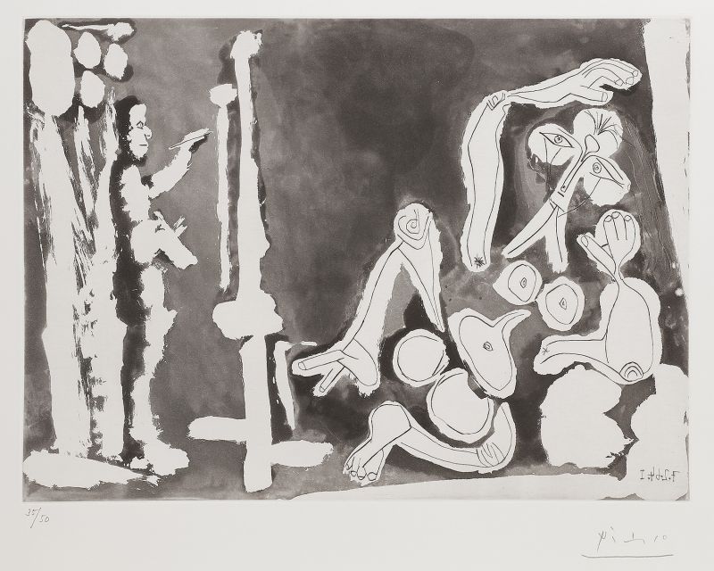 Radierung Und Aquatinta Picasso - Peintre et modèle appuyé sur un coussin 