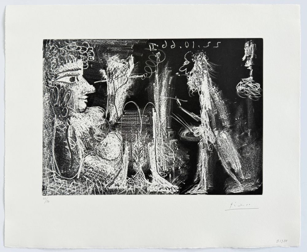 Radierung Und Aquatinta Picasso - Peintre et modèle au fume-cigarette
