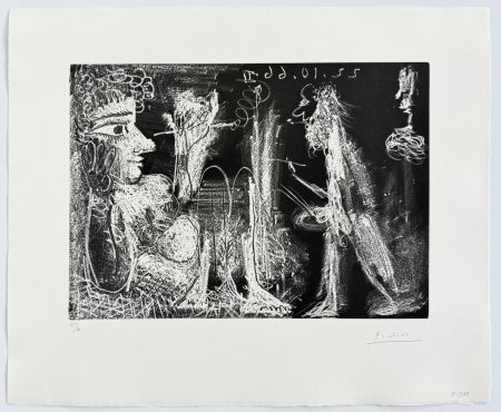 Radierung Und Aquatinta Picasso - Peintre et modèle au fume-cigarette