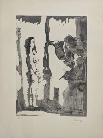 Aquatinta Picasso - Peintre et modèle aux cheveux longs 