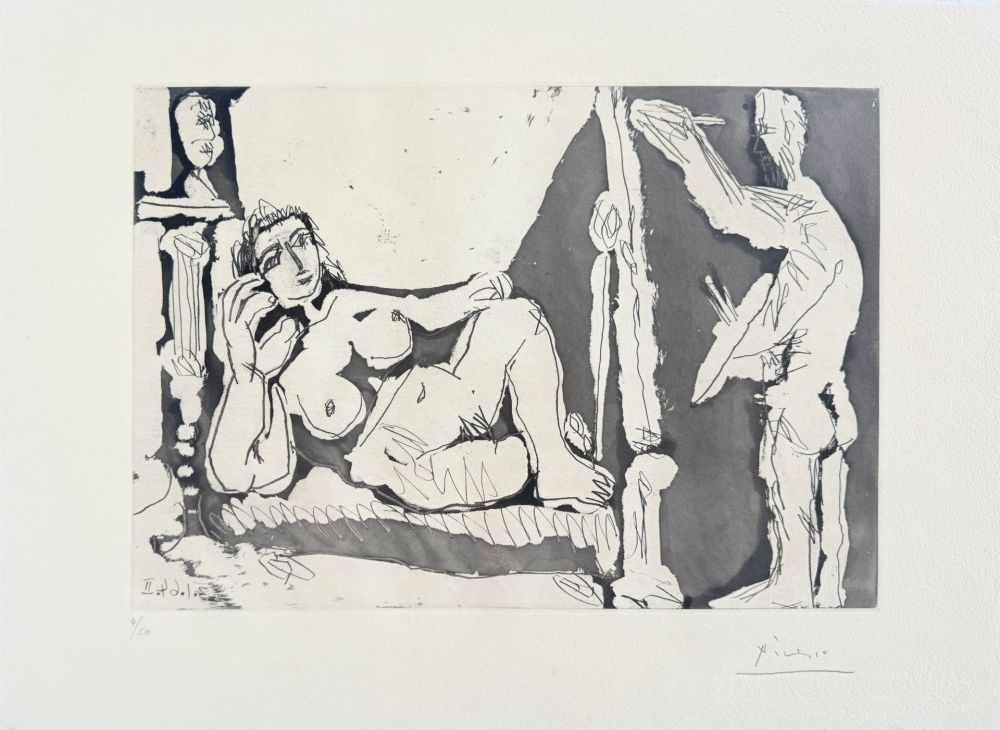 Radierung Und Aquatinta Picasso - Peintre et modèle, avec une sculpture I